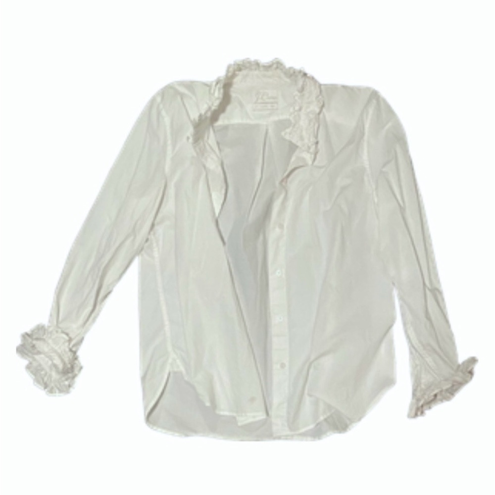 J Crew White Ruffle Collar Button Up